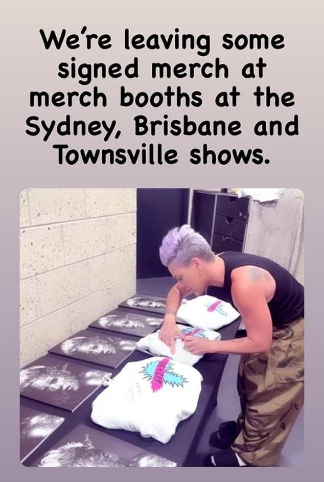 She took to Instagram on Saturday - just hours before her final show in Sydney - to confirm she will be leaving signed merchandise for fans at her final four performances