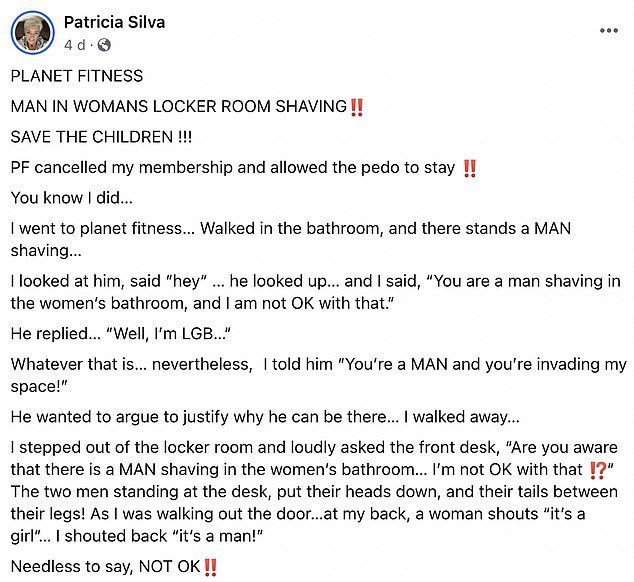 Former Planet Fitness gym-goer Patricia Silva has defended her response in a series of Facebook posts