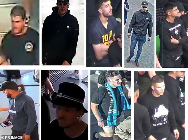 Police are hunting nine men (all pictured) after a wild Australia Day brawl involving up to 50 football fans in Melbourne's CBD