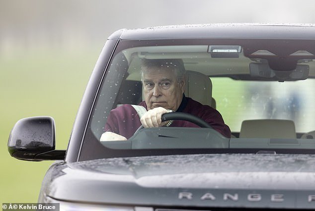 The Duke of York was spotted driving his Range Rover in Windsor in Berkshire today