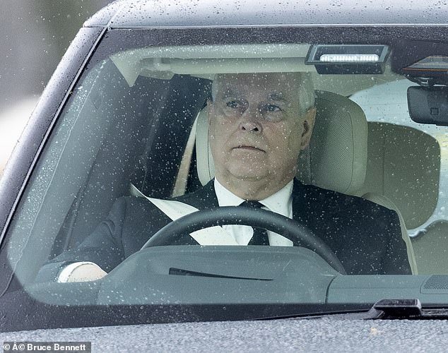 The Duke of York pictured himself leaving Windsor Castle this morning after spending an hour with King Charles III