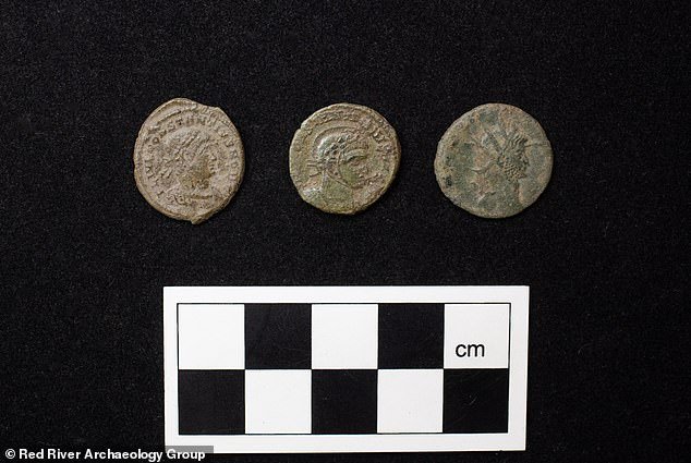 Roman coins discovered at the site.  The Roman coin came into use around 300 BC, centuries after it emerged throughout the Greek world