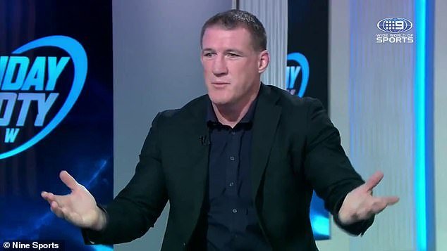 Gallen (pictured on Nine's broadcast) had to be corrected by James Tedesco when he made a shocking blunder on Thursday evening