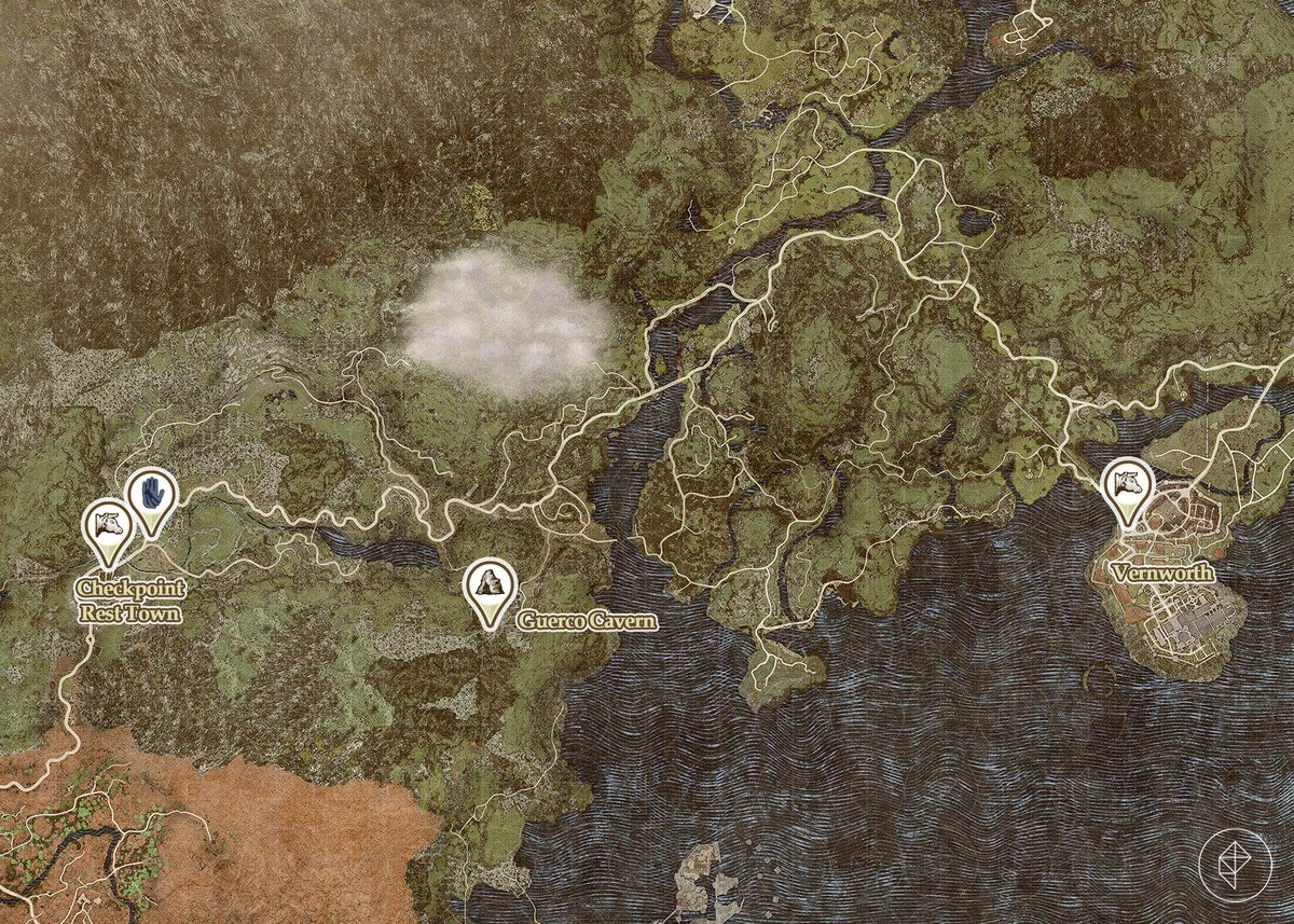 Dragon's Dogma 2 map showing key locations for Tension on the High Road