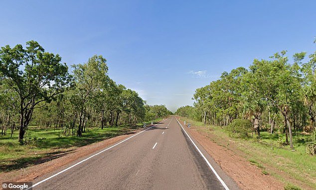 The men were driving along the Arnhem Highway, 90km west of Jabiru in the Northern Territory, when disaster struck