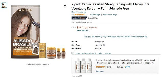 Pictured above is a hair straightening product containing glyoxylic acid for sale on Amazon