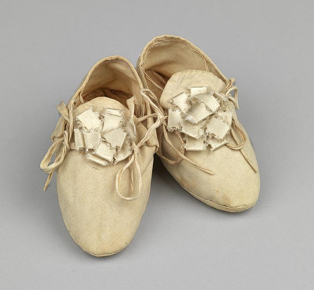 These baby shoes were made for Princess Charlotte, the only child of King George IV and Queen Caroline