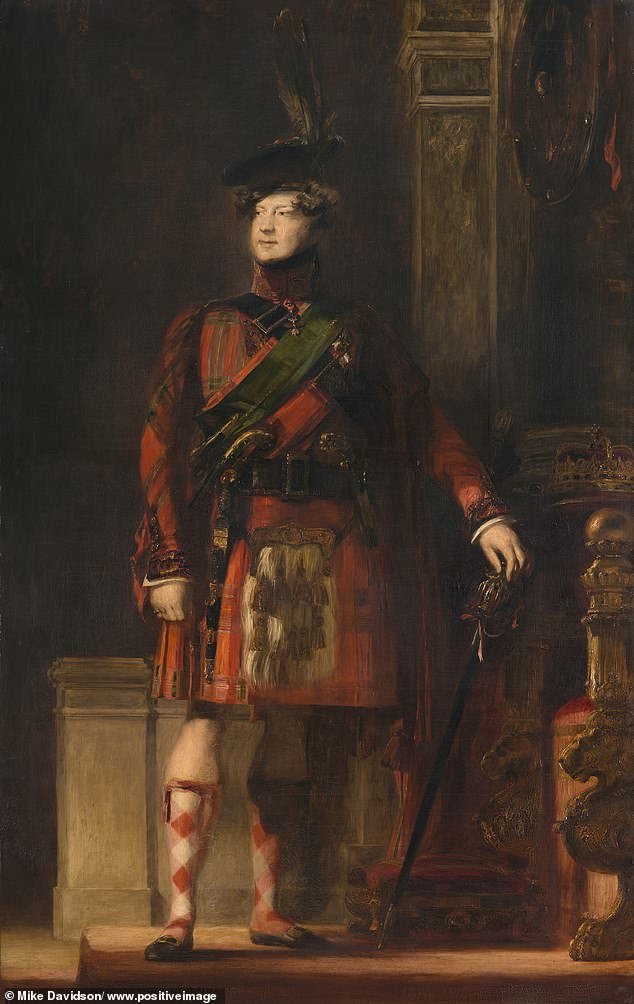 George IV's two-week visit to Edinburgh was the first trip to Scotland by a reigning monarch since the mid-17th century.  The visit was seen as a great success.  Organized by the Scottish novelist Sir Walter Scott, it boosted the king's popularity in Scotland.  The Holyroodhouse exhibition features David Wilkie's full-length portrait of the King in Royal Stewart tartan