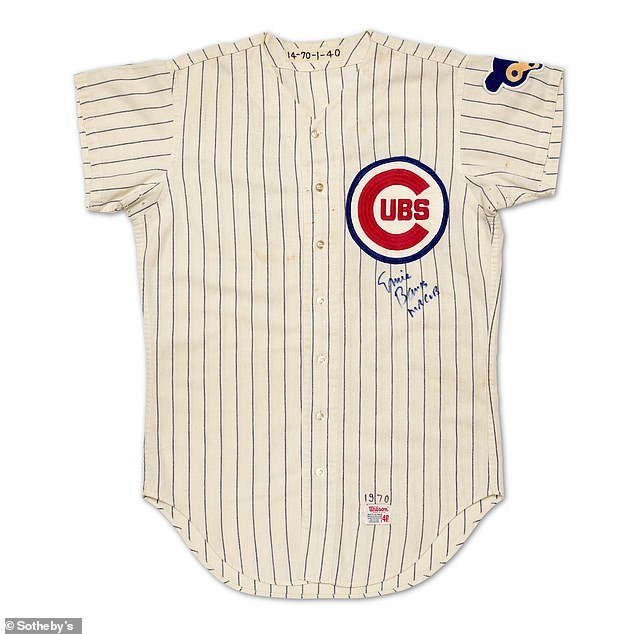 Also on offer is the jersey Ernie Banks wore when he hit his 500th career home run