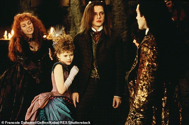 L-R: Kirsten Dunst, Brad Pitt and Antonio Banderas in interview with The Vampire.  Pitt was 30 years old when he accepted his leading role as the enigmatic Louis de Pointe du Lac