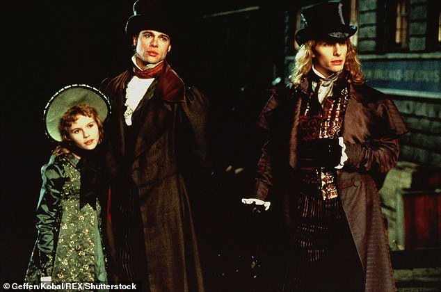 L-R: Kirsten Dunst, Brad Pitt and Tom Cruise in the film.  Dunst subsequently described her on-screen kiss with Pitt as 'brutal'