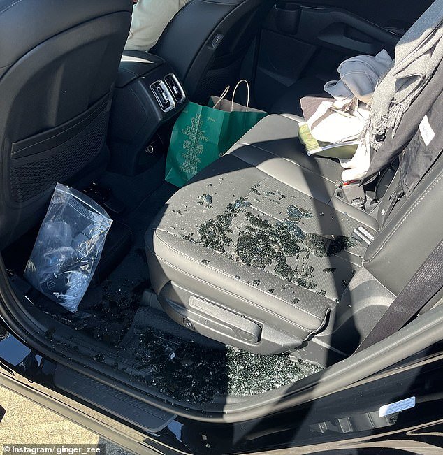The 43-year-old TV star posted a shocking photo of her damaged vehicle covered in glass