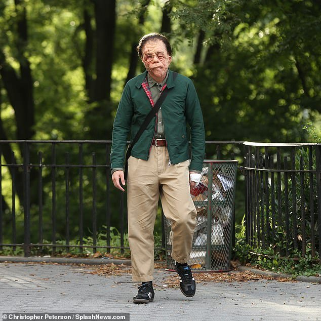 Stan was pictured wearing facial prosthetics and played the role of Edward in the film in New York in July 2022