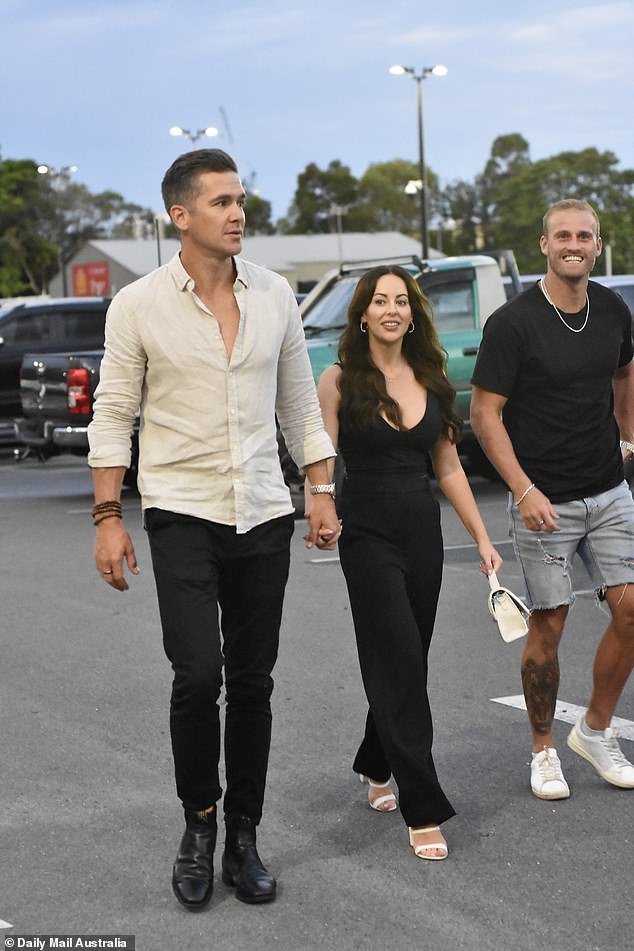 Jono, 40, and Ellie, 32, looked as in love as ever as they stepped out hand-in-hand to catch up with their co-stars Eden Harper, Tim Calwell (right) and Mike Felix.