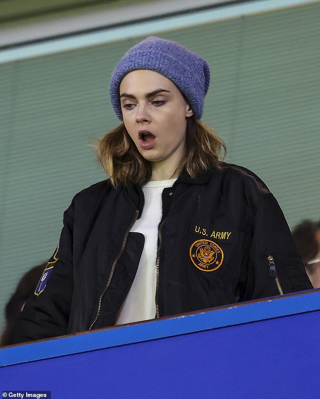 The British star spent the first half of the match in the owners' box, before enjoying the second half on a £4,000 seat in the dugout