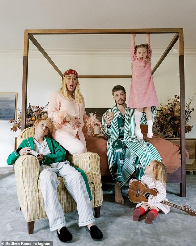 Hilary announced she was expecting her third child in December with musician Matthew (pictured) and her fourth child in total (far left is Luca, 12, who she shares with ex Mike Comrie)