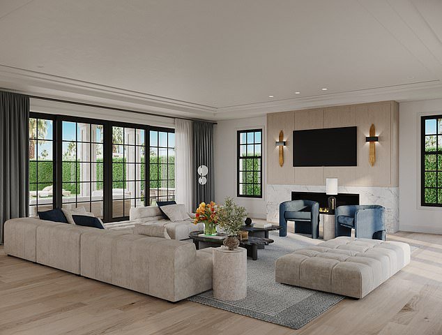 Located at 1090 South Ocean Boulevard, this impressive 13,000-square-foot property features six bedrooms and eight and a half bathrooms.  In the photo: one of the living areas of the building