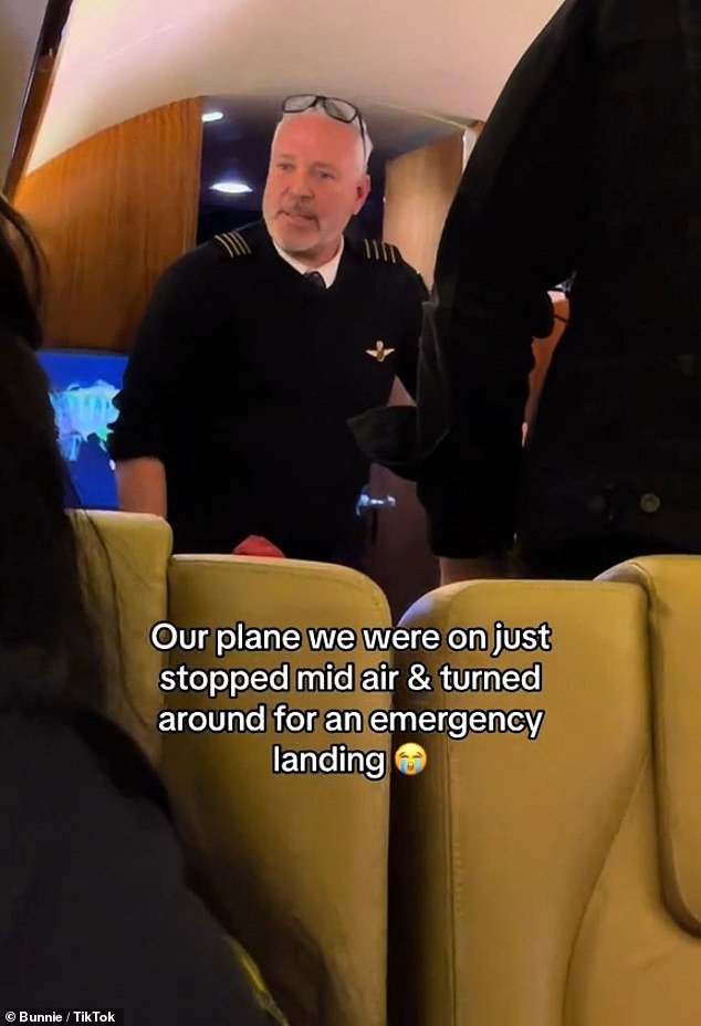 The singer's wife, Bunnie XO, 44, shared a video on TiKTok of the captain explaining the problem after they returned safely to the ground.  Bunnie claimed the flight 