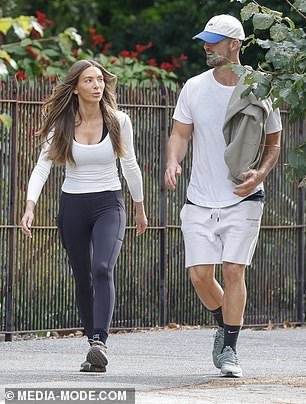The couple enjoyed a cheerful conversation during the light workout and were sometimes seen smiling and laughing together
