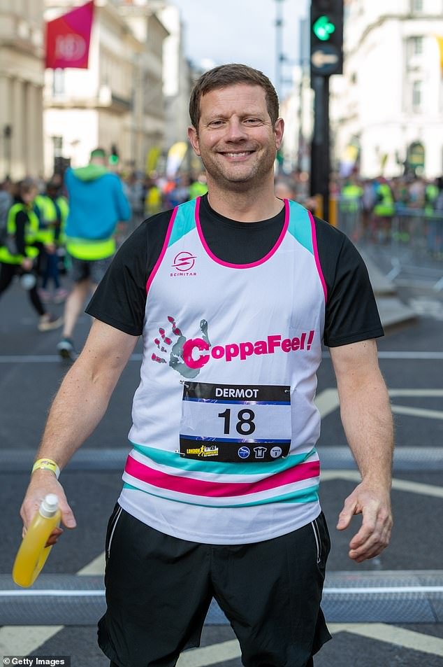 Dermot O'Leary, 50, also took part in the half marathon for CoppaFeel as he posed on the starting line