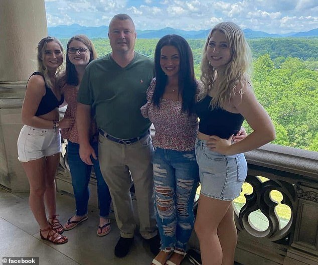 Noel (center) and his wife Misty (center right), as well as one of their three daughters, Kasey (left), have been charged with stealing millions of dollars in taxpayer money