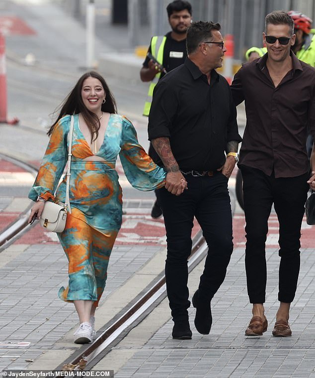 Timothy Smith, 51, and Natalie Parham, 32, raised eyebrows as they walked hand in hand to Alex & Co.  in Paramatta, Sydney walked with their co-stars