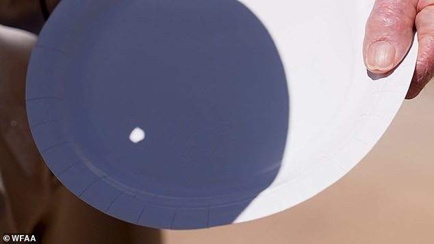 LaVerne Biser explained a simple way to view the solar eclipse at home, without special glasses: poke a hole in a paper plate and let the shadow fall on another plate.  “That's not just a point of light, that's an image of the sun,” he said.
