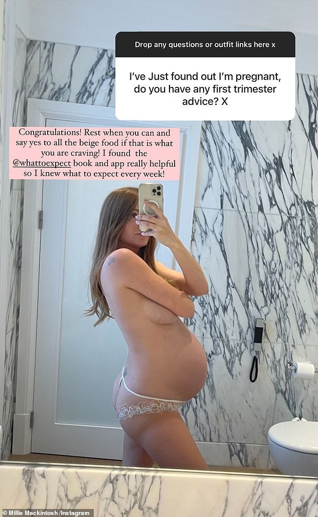 In a more glamorous turn of events, Millie posted a nude pregnancy story ahead of her mouse video to offer advice to expectant mothers