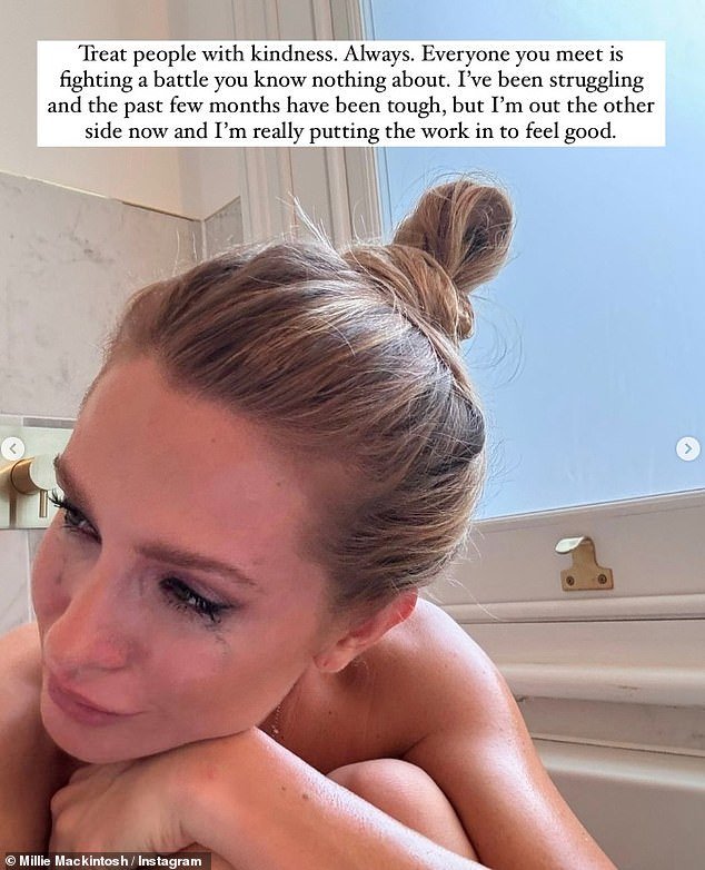 Recently, Millie shared a nude photo of herself crying in the bath as she admitted she was 'struggling to cope with a tough few months'