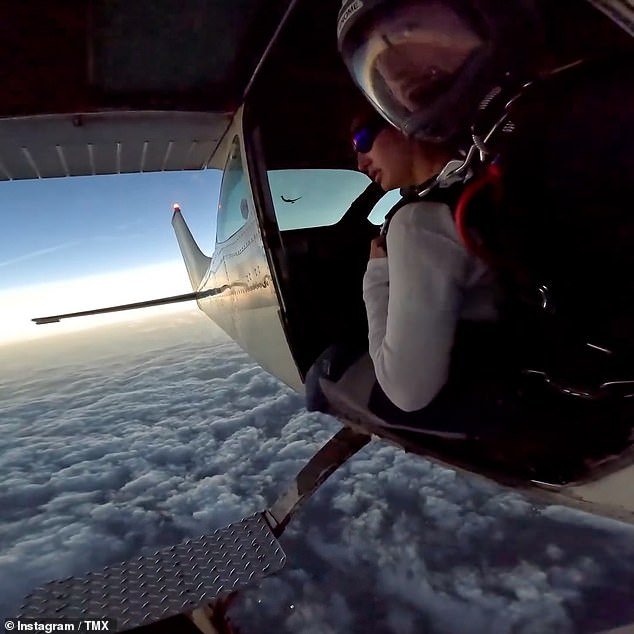 Footage shows the pair traveling on a plane from the Dallas Skydiving Center as they prepare to make the leap back to Earth