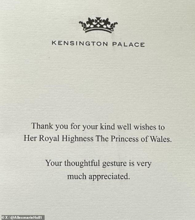 One woman shared an image of the card sent to her by Kensington Palace