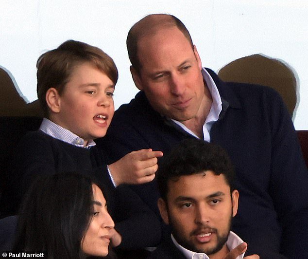 The heir to the British throne has long been a passionate supporter of Villa - and has even taken his son Prince George to matches at Villa Park (pictured in March 2023)