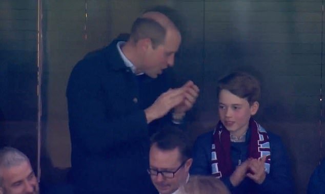 William, an avid Aston Villa fan, turned and appeared to say a few words to his son