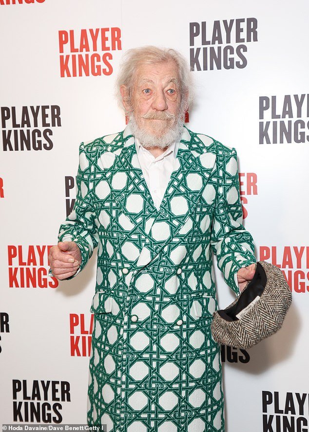 Sir Ian changed out of his stage costume and wore a green patterned Casablanca jacket from the designer's 2022 collection