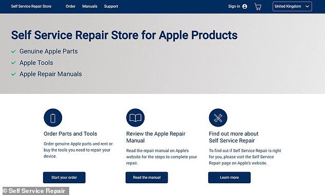 The tech giant's Self Service Repair program ships replacement parts and tools to people's homes for a fee so they can fix their broken iPhones and Mac computers