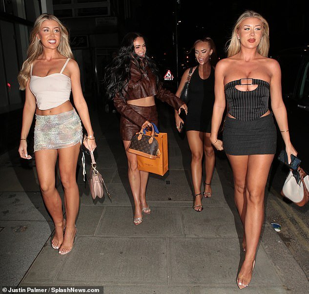 Leggy twins Jess and Eve Gale looked stunning as they left the party with Demi Jones and a friend
