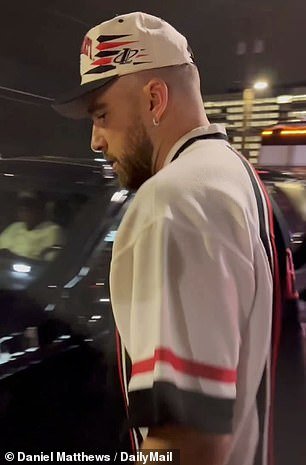 Travis Kelce leaves Uncle Woody's off the Cincinnati campus after a live podcast