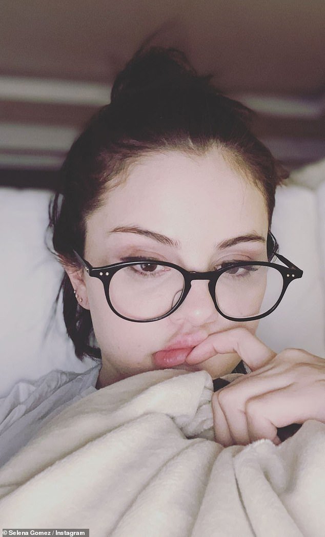 Gomez also posted a close-up selfie as she modeled a pair of round, black glasses