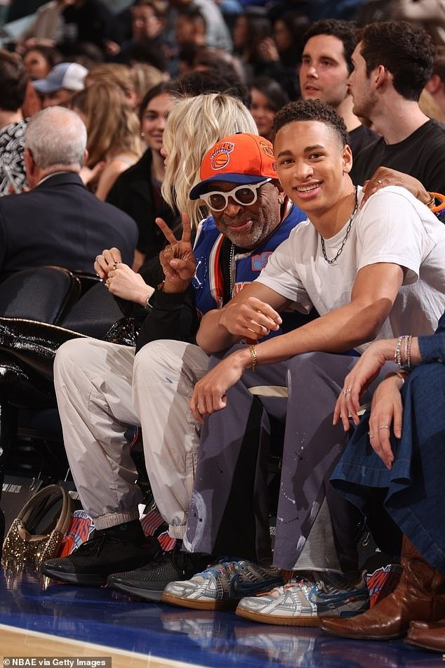 Spike Lee attends the game between the Brooklyn Nets and the New York Knicks on April 12 at Madison Square Garden in New York City