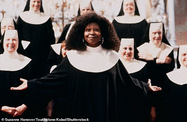 The singer reprises the role none other than Whoopi Goldberg made famous in the 1992 film (pictured), as she steps into the dancing shoes of Sister Deloris Van Cartier