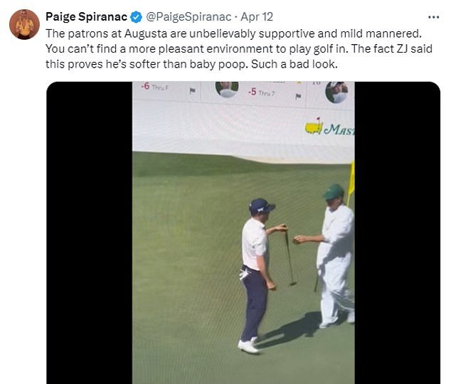 Earlier this week, Spiranac took to social media to lash out to criticize Zach Johnson