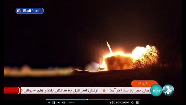 Iranian missiles launched at Israel, as seen on Iranian TV