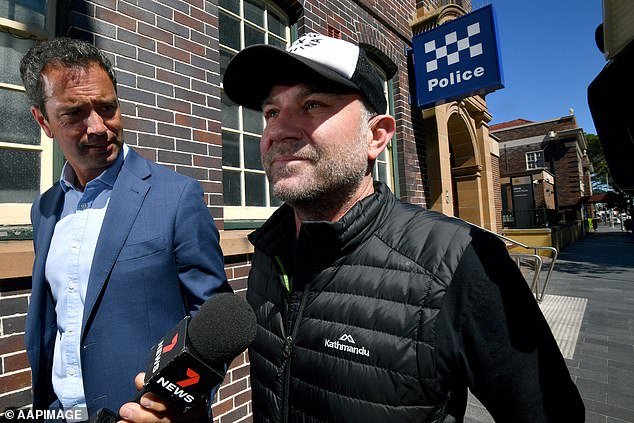 Police will allege Slater (pictured outside a Sydney police station in 2021) sent more than 300 text messages to an ex-partner as he threatened to kill himself and hurled terrible insults at her