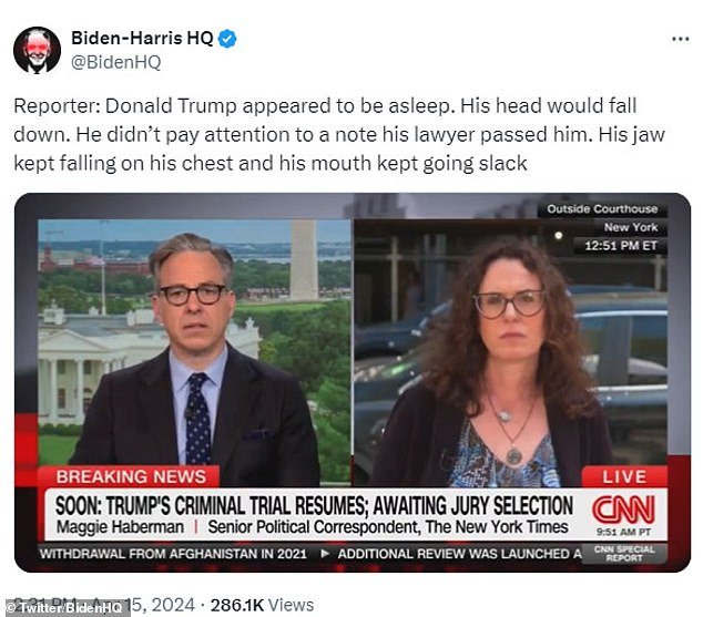 New York Times reporter Maggie Haberman repeated the hotly contested claim on CNN