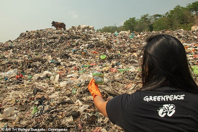 Waste from British supermarkets has been found in landfills as far away as Indonesia (pictured), as only 17 percent is recycled domestically