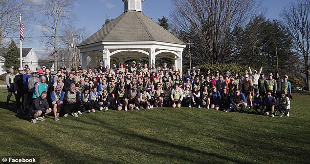 A group photo shows participants raising money for Boston Children's Hospital during the Boston Marathon.  Patrick has raised over $72,000 on his donation page