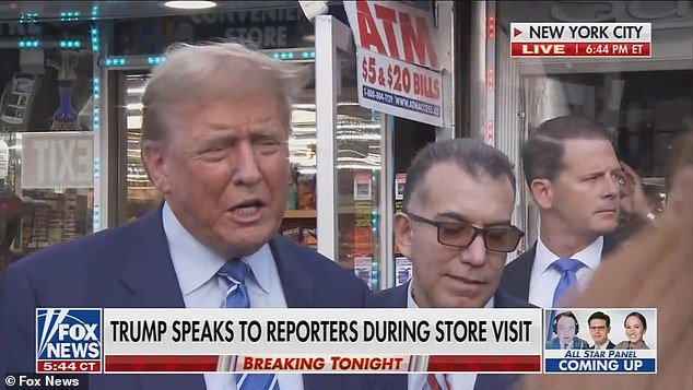 Trump received a raucous reception Tuesday when he arrived at the bodega, as a crowd chanted 