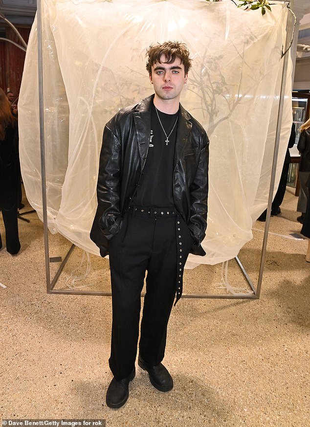 Liam Gallagher's son Lennon, 24, cut a trendy figure in an all-black ensemble and opted for a leather jacket