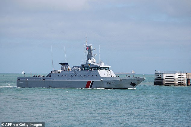 File image shows the French Navy's Cormoran Flamant-class patrol vessel sailing near the port of Calais, northern France, in 2023