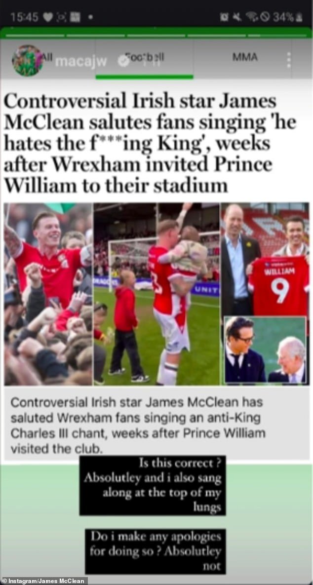 McClean doubled down in an Instagram post, saying he was 